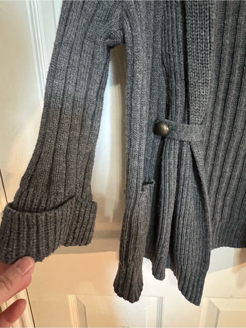Charcoal Ribbed Open-Front Cardigan Sweater - Picture 3 of 5